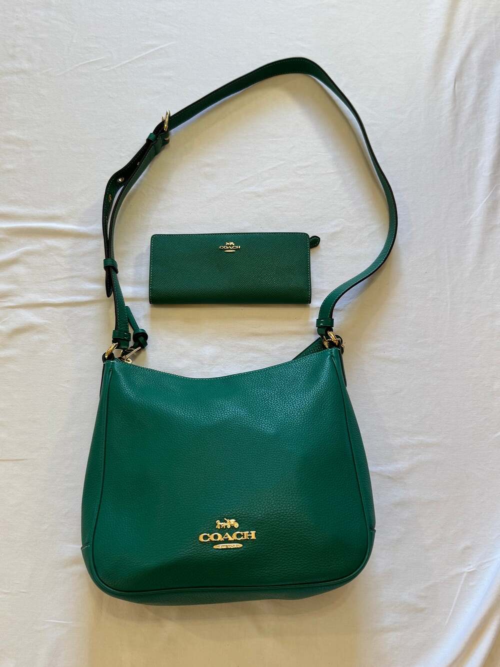 Coach Ellie File Crossbody Bag & Matching Slim Wallet Bright Jade Green Leather